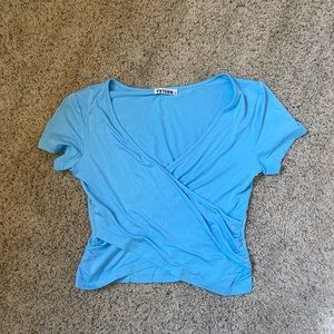blue wrapped crop top
